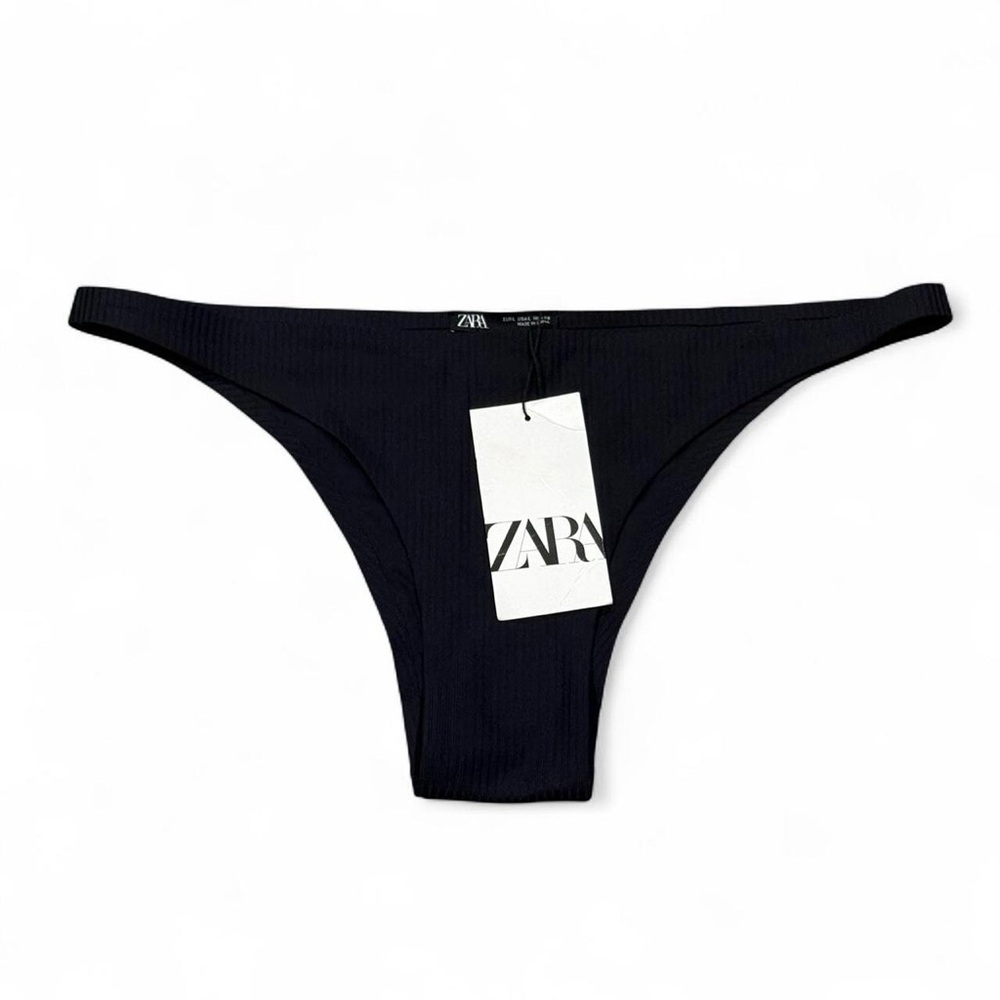 Zara Black Ribbed Bikini Bottoms Size L - NWT